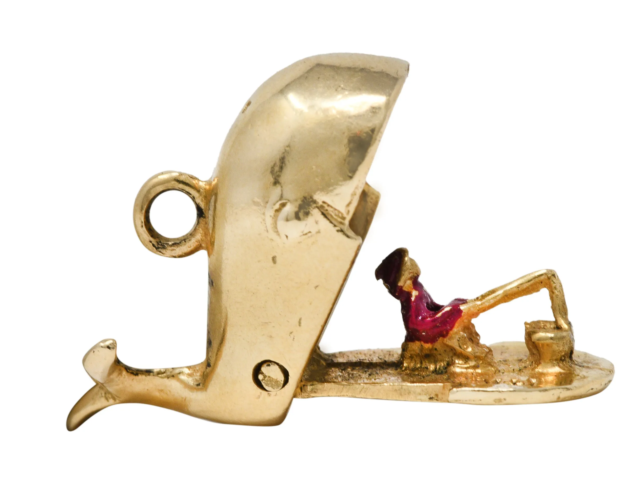 Vintage Enamel 14 Karat Gold Jonah Whale Articulated Charm