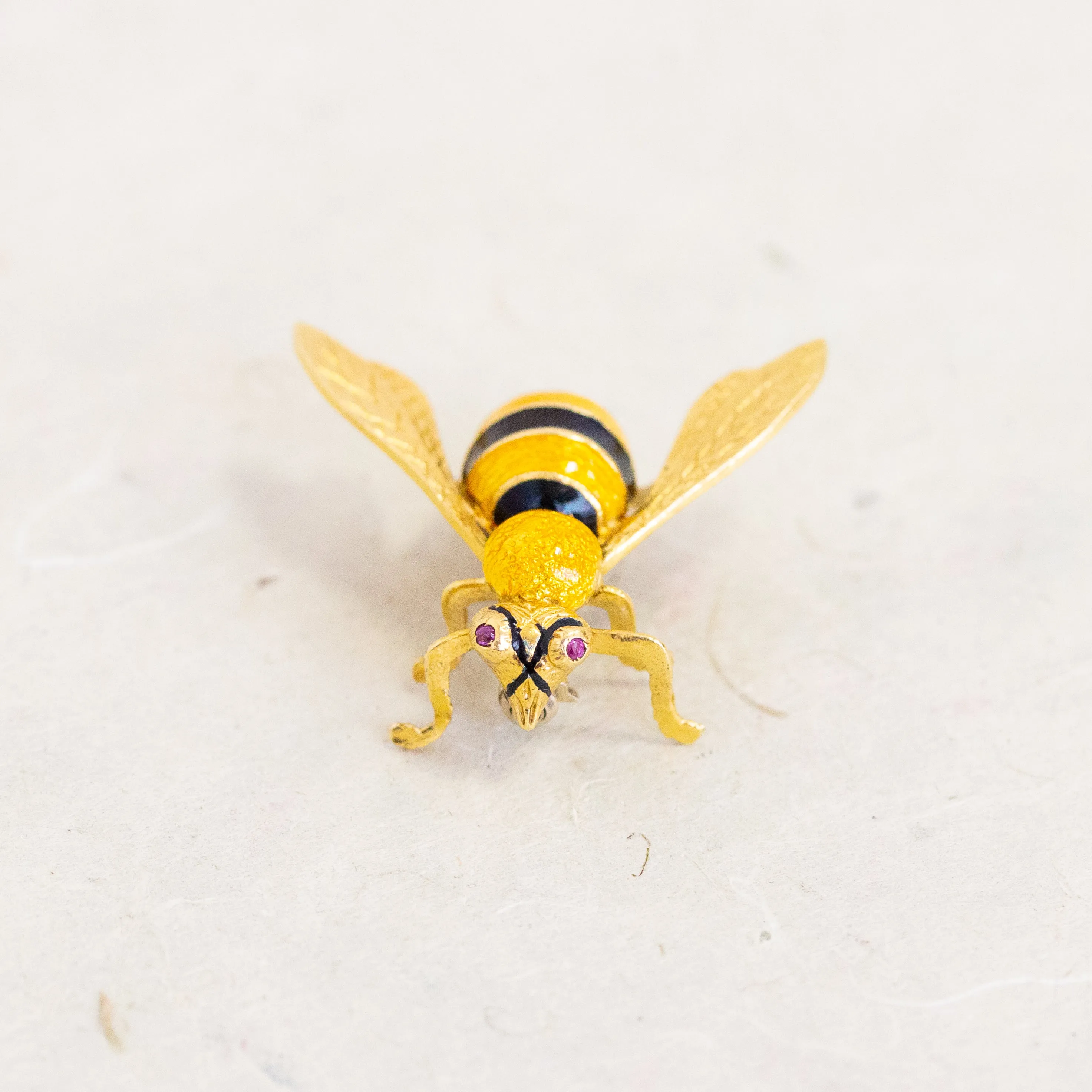Vintage Enamel Bee Pin, 18k