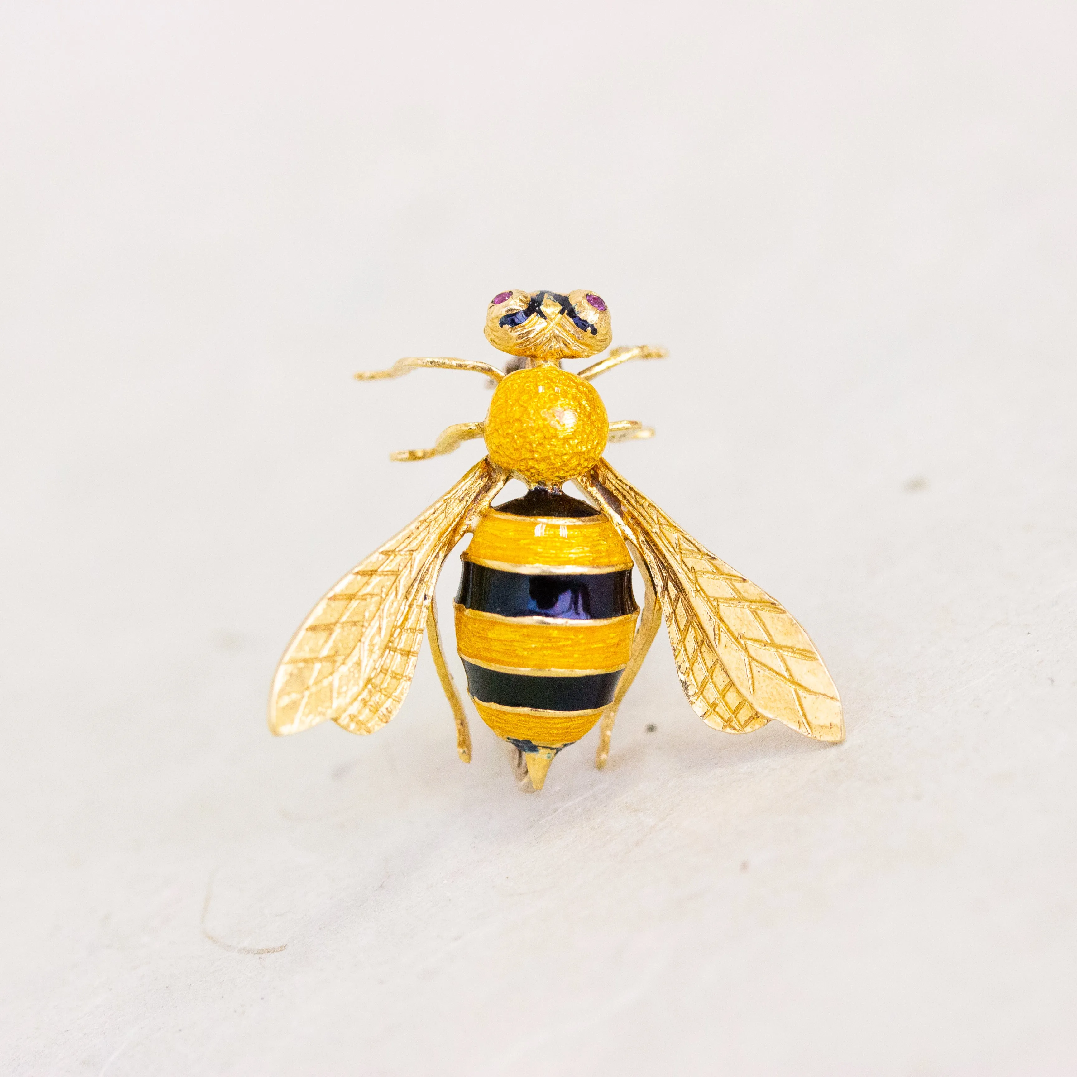 Vintage Enamel Bee Pin, 18k