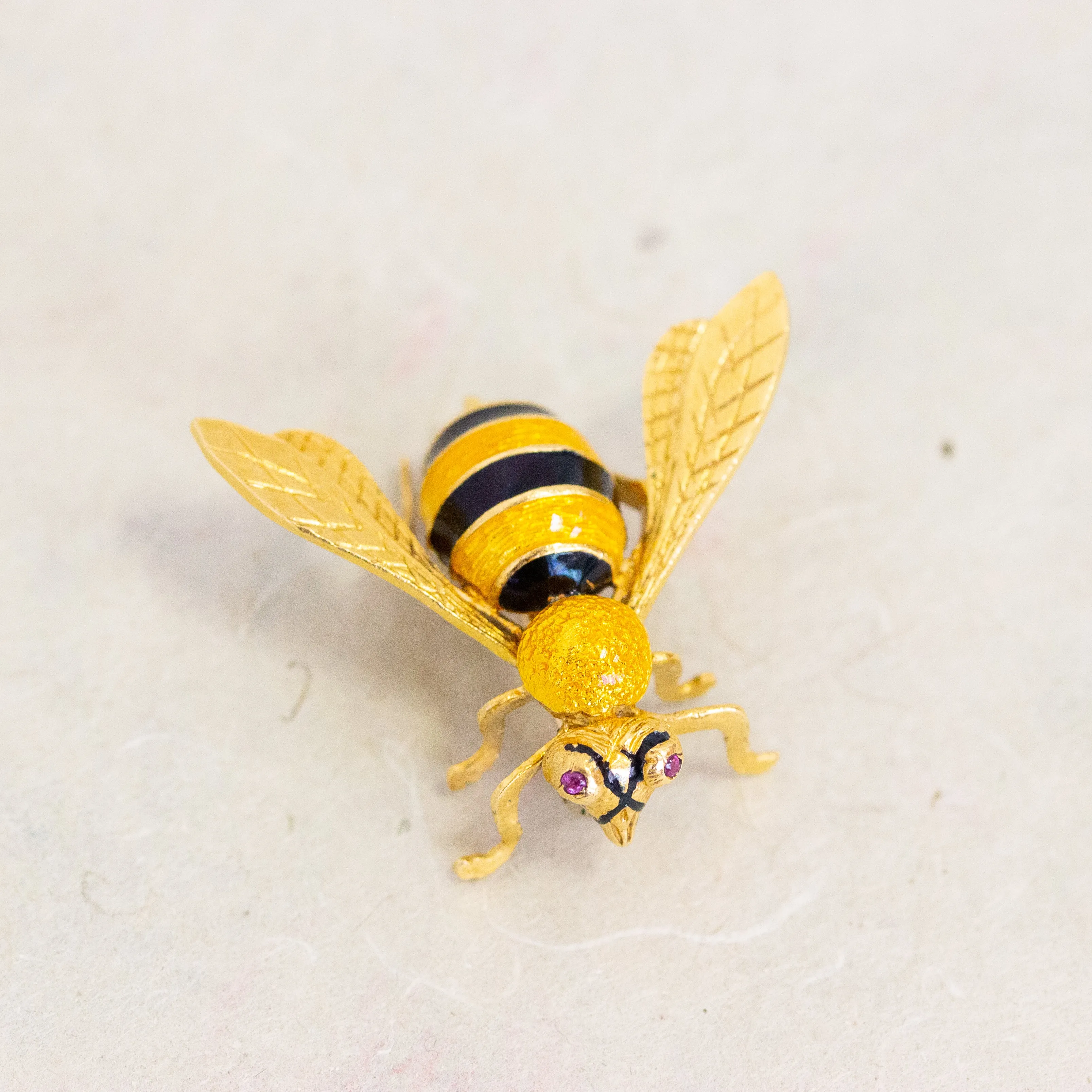 Vintage Enamel Bee Pin, 18k