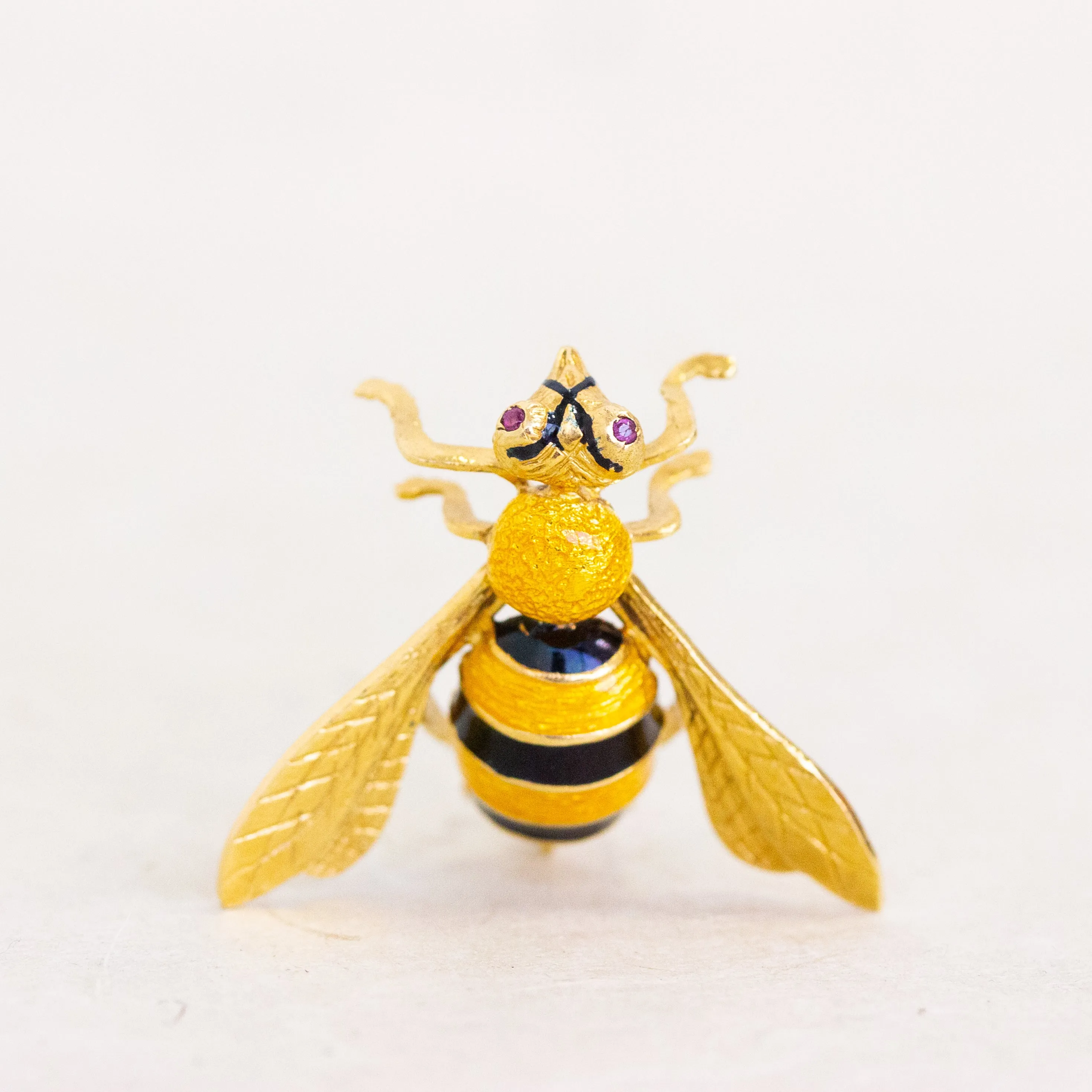 Vintage Enamel Bee Pin, 18k