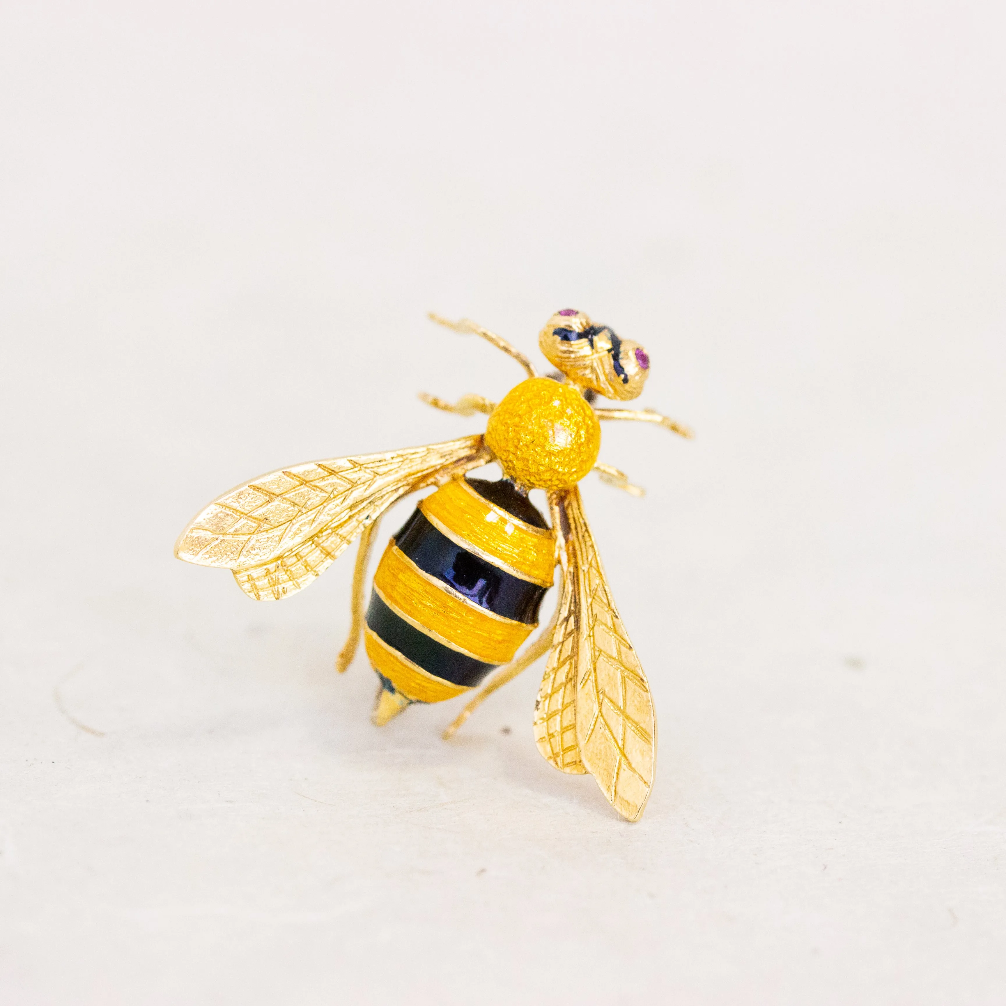 Vintage Enamel Bee Pin, 18k