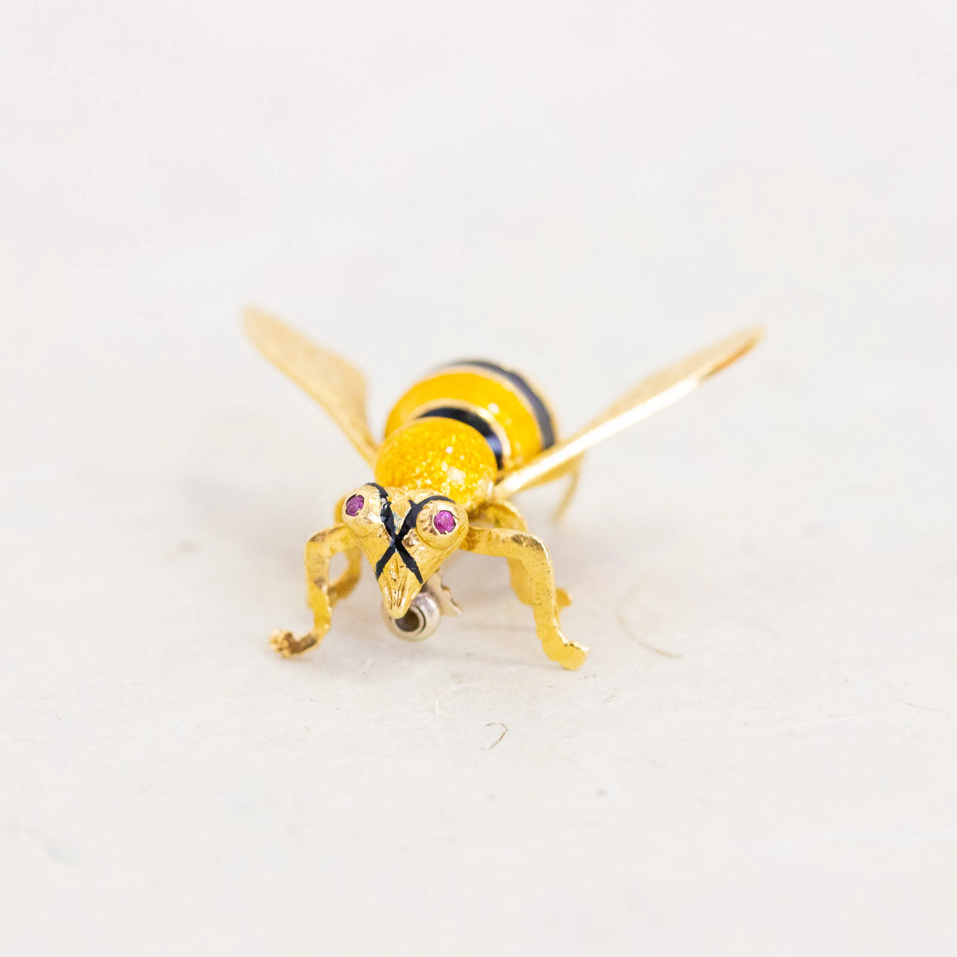 Vintage Enamel Bee Pin, 18k
