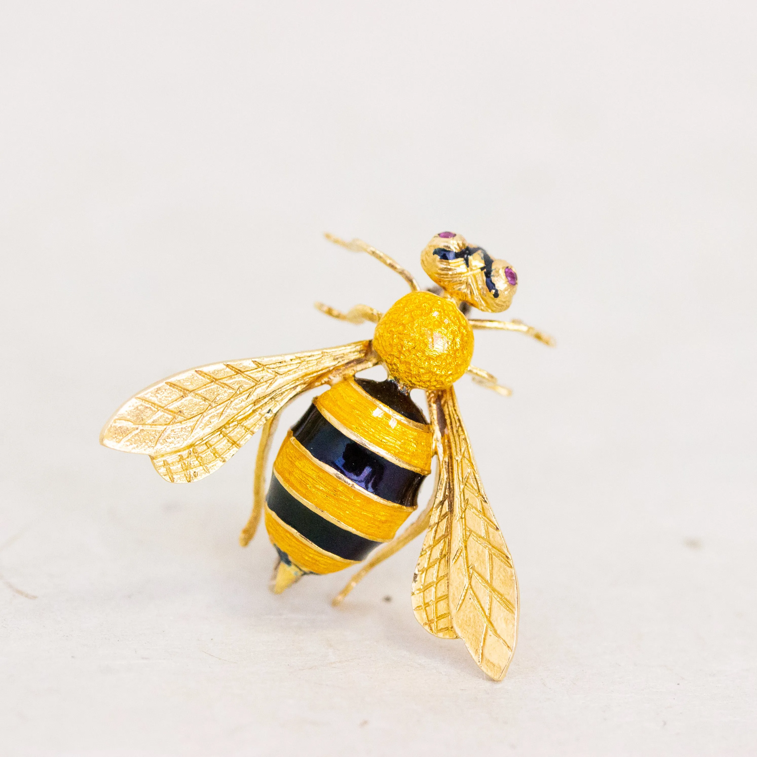 Vintage Enamel Bee Pin, 18k