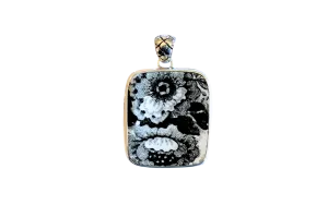 Vintage Floral Black and White Rectangle Pendant