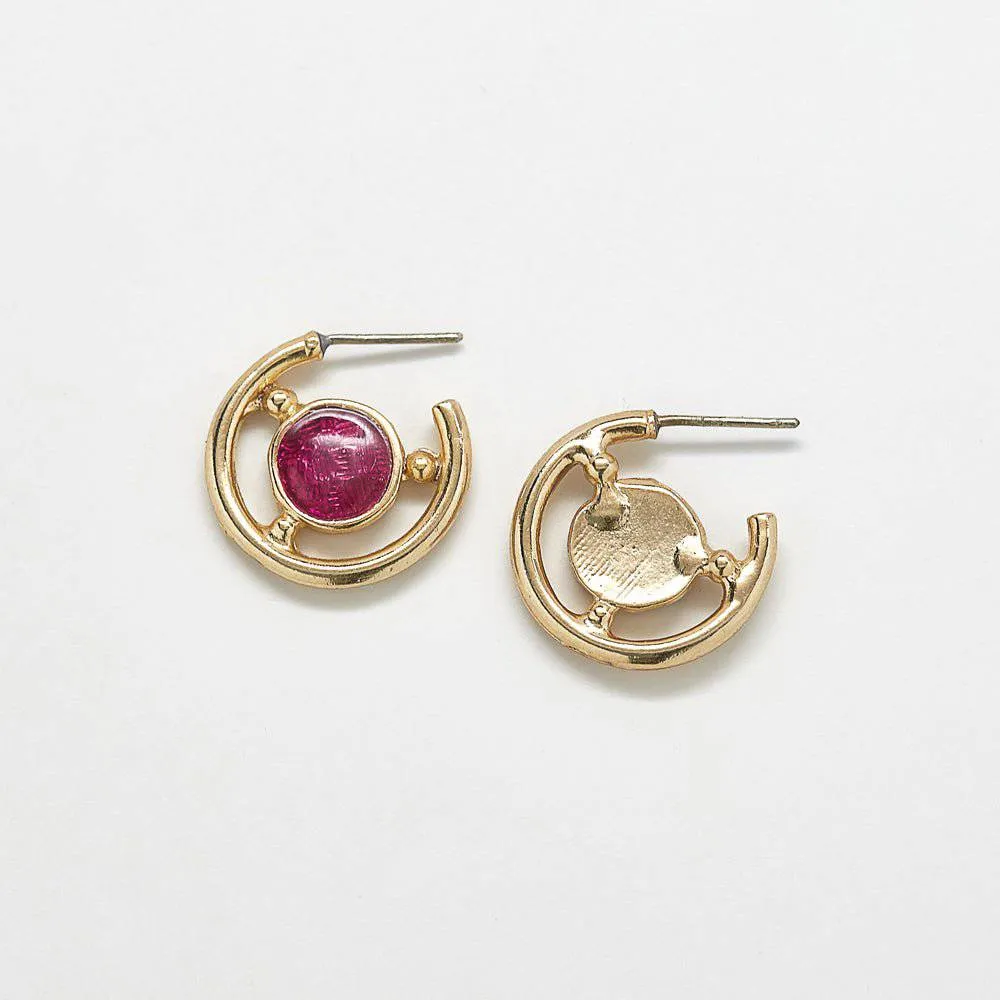 Vintage Fuchsia and Gold Hoop Earrings