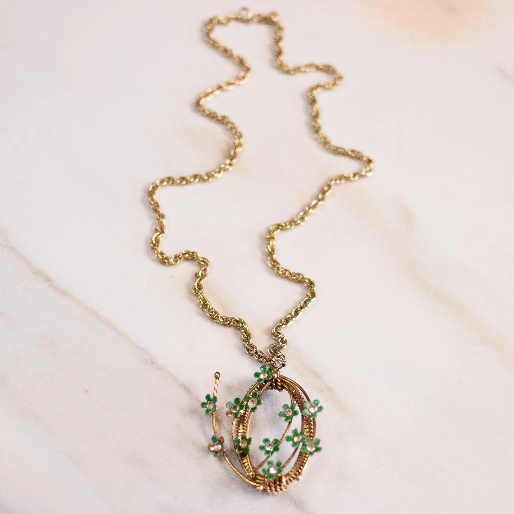 Vintage Green Flower Spray Pendant
