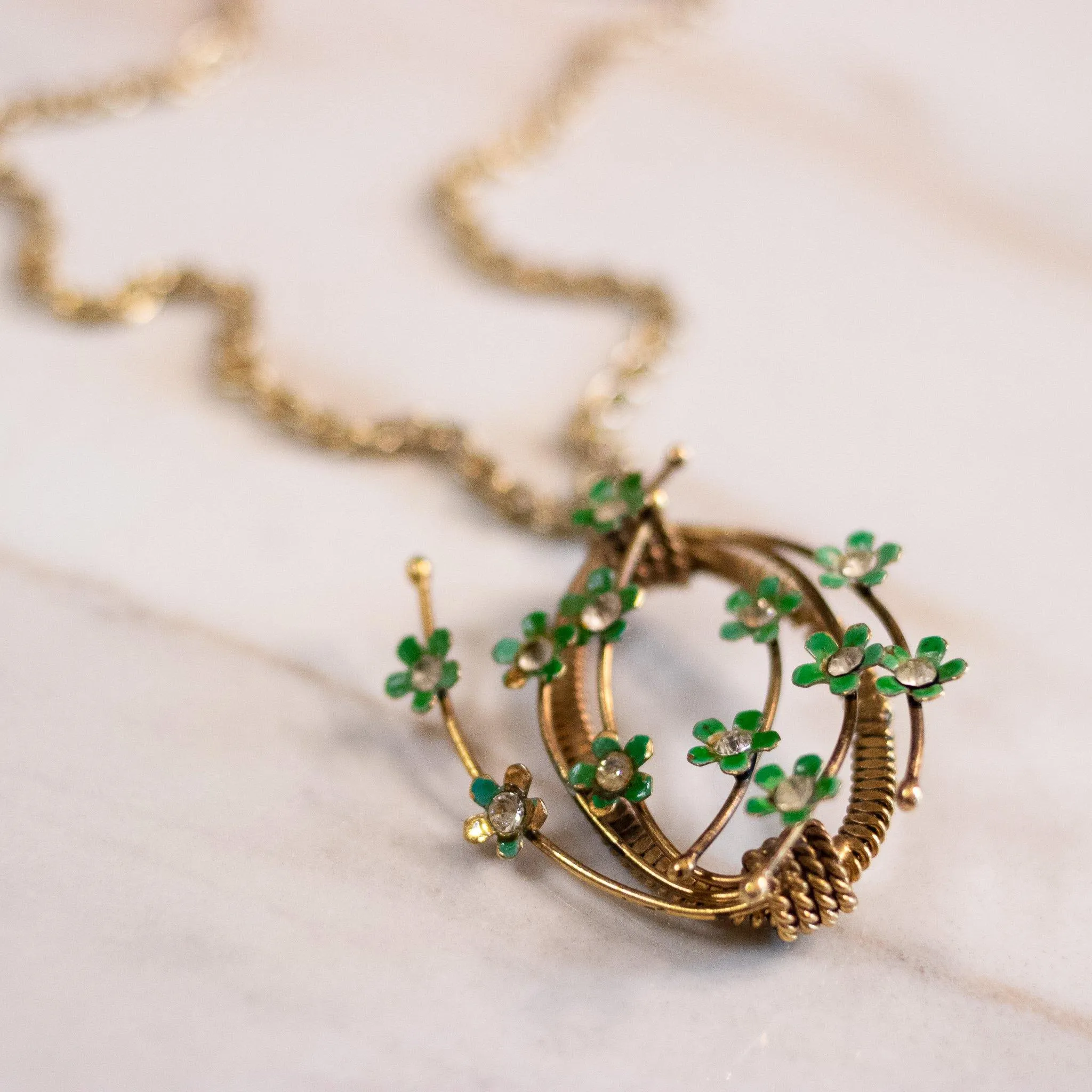 Vintage Green Flower Spray Pendant