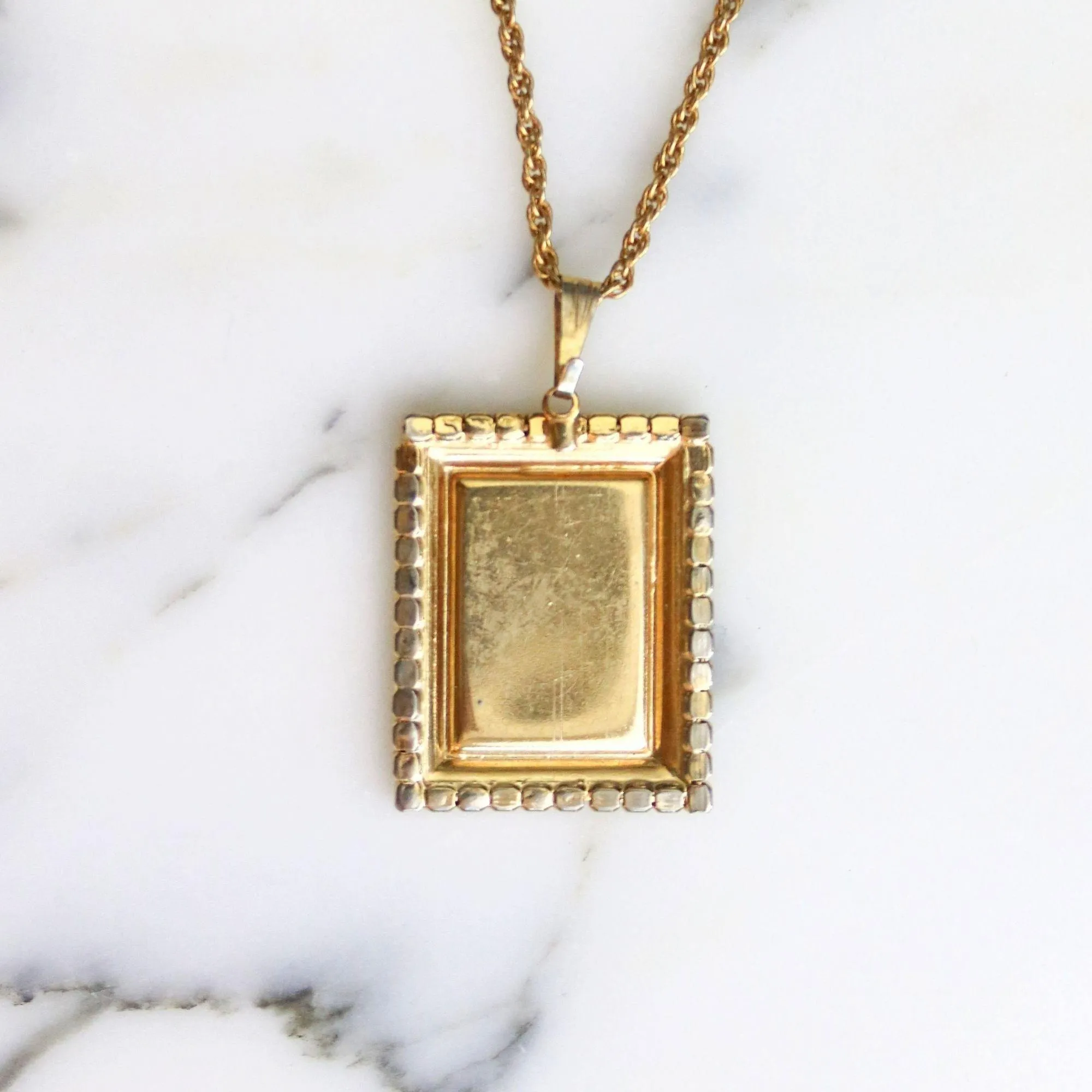 Vintage Guilloche Pendant with Rhinestone Accents
