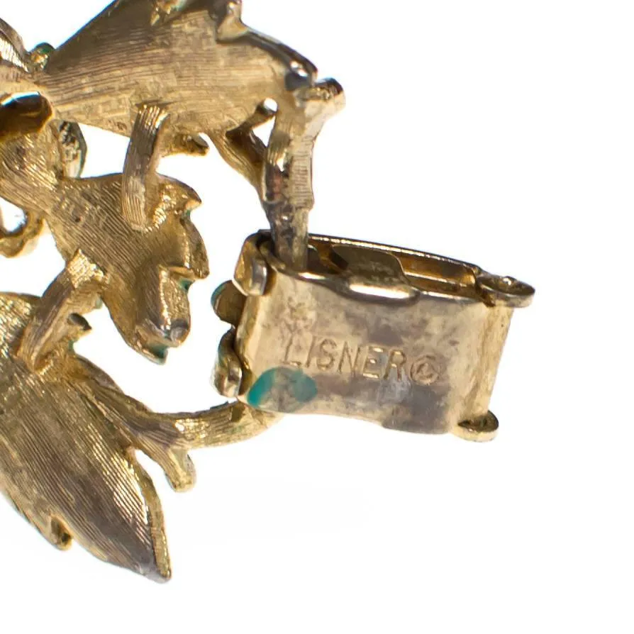 Vintage Lisner Bracelet with Green Enamel Leaves