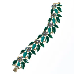 Vintage Lisner Bracelet with Green Enamel Leaves