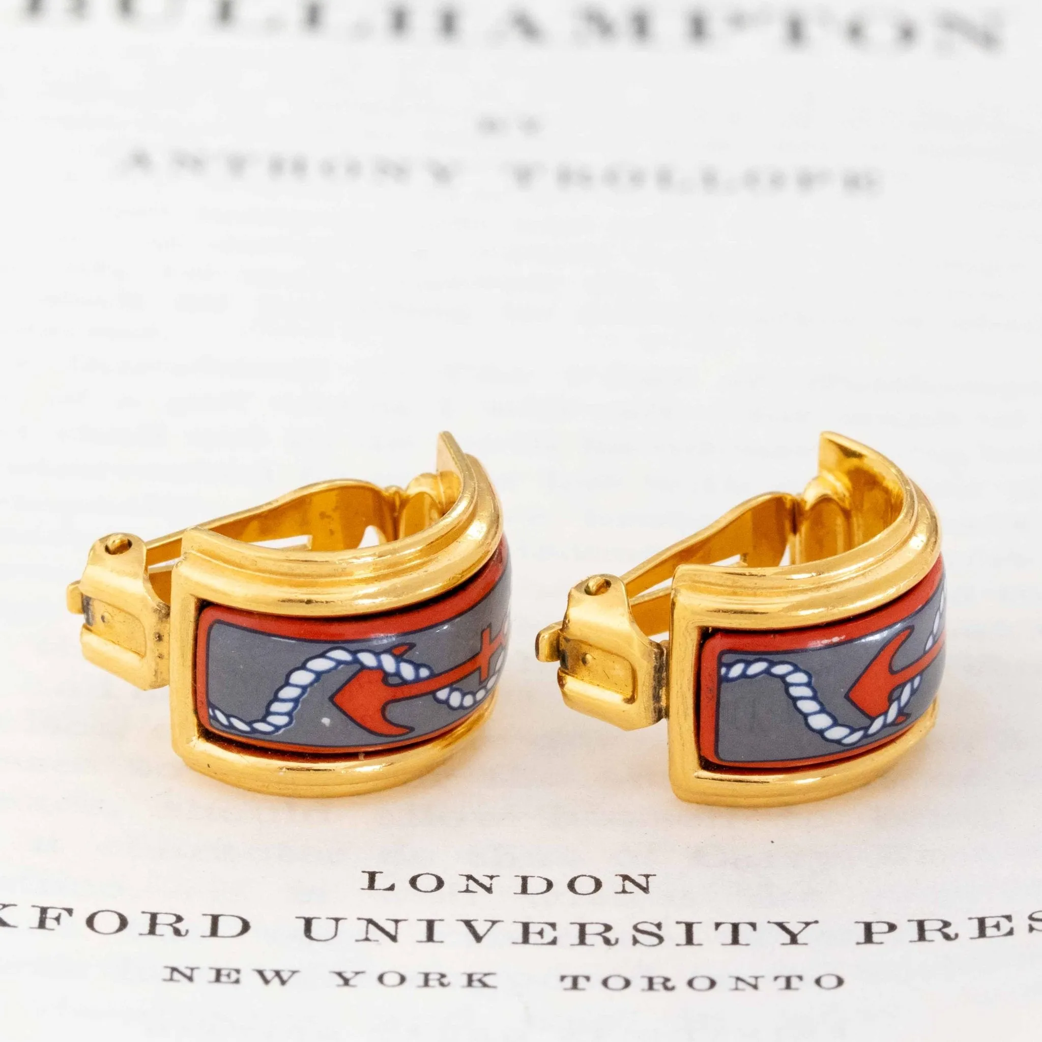 Vintage Nautical Cloisonne Earrings by Hermes