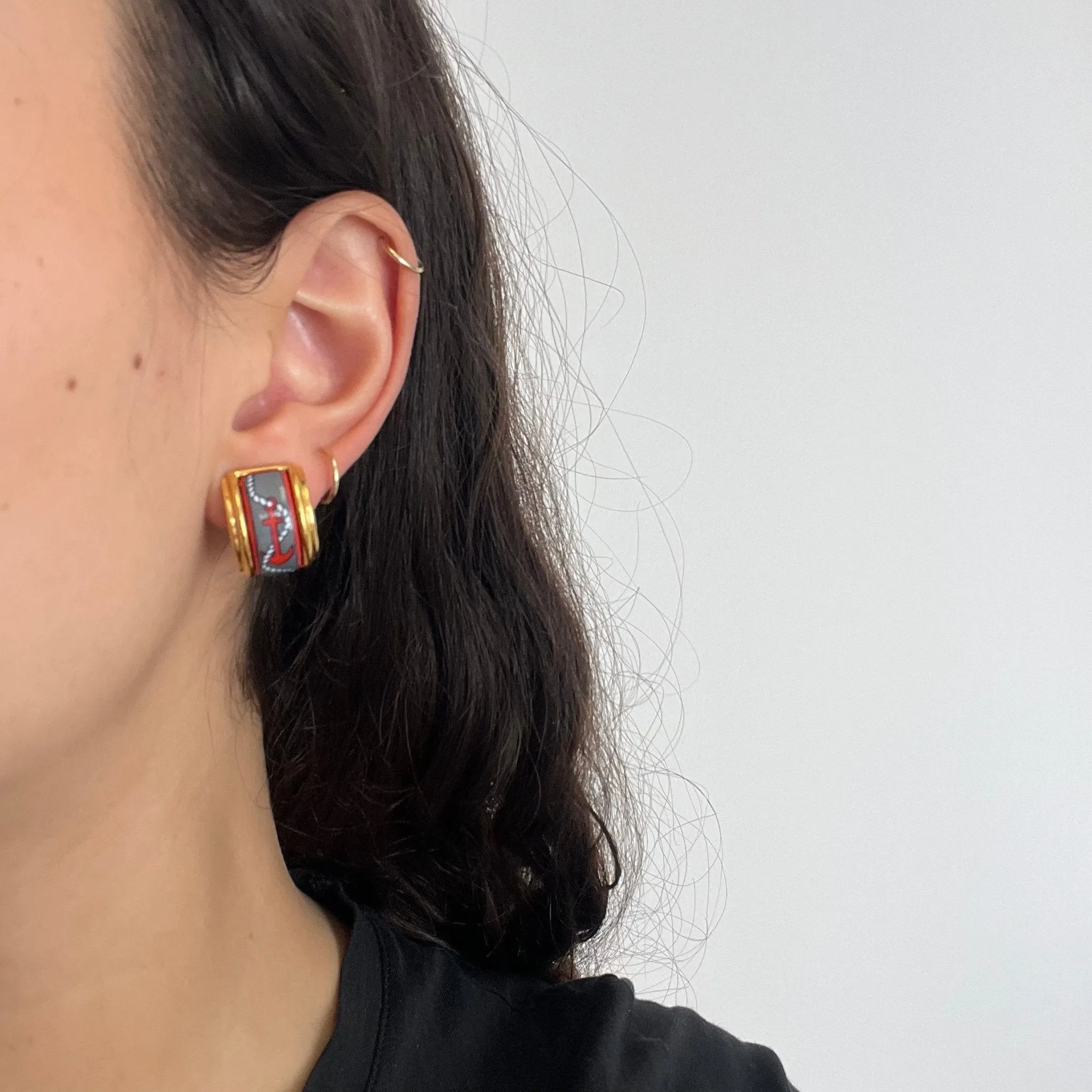 Vintage Nautical Cloisonne Earrings by Hermes