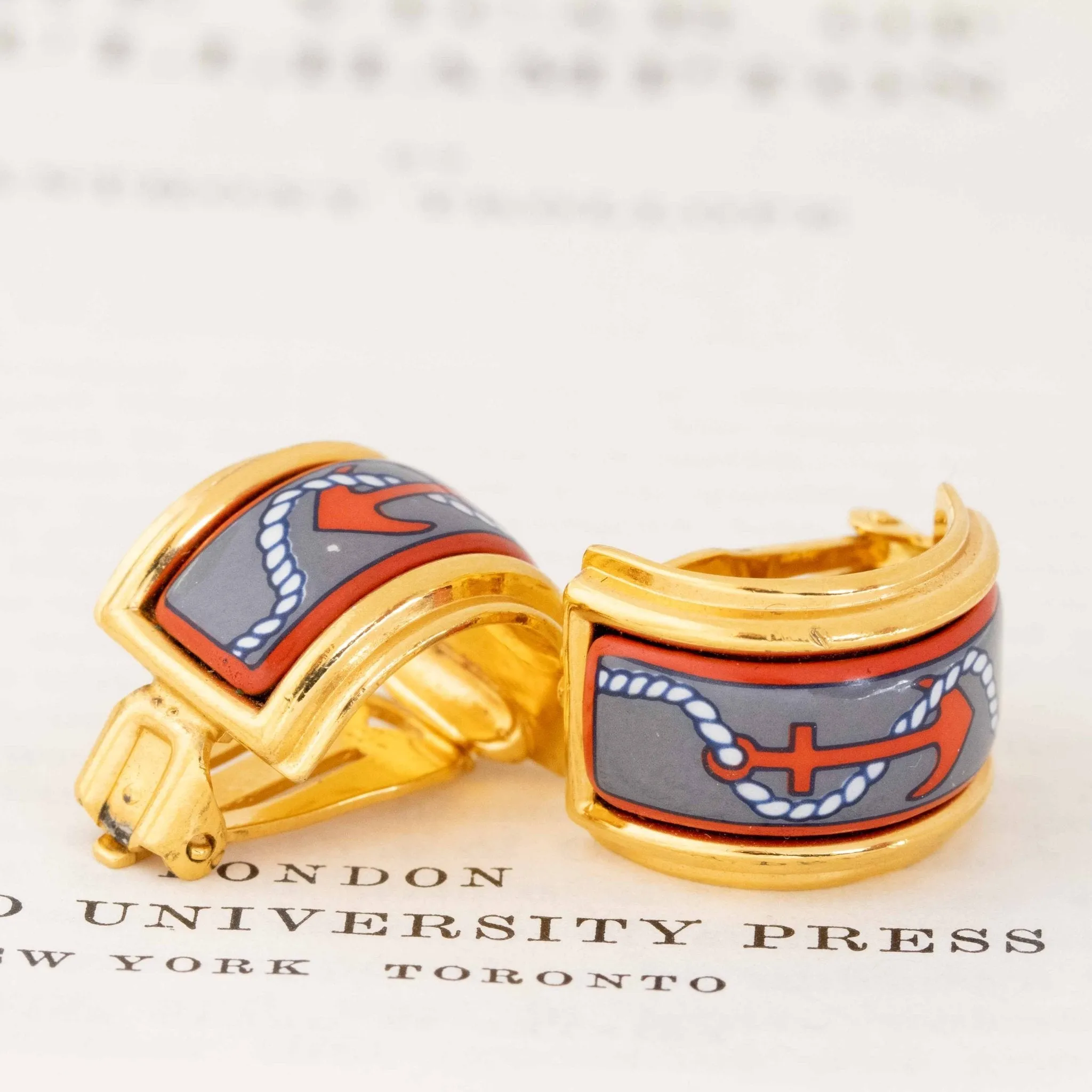 Vintage Nautical Cloisonne Earrings by Hermes