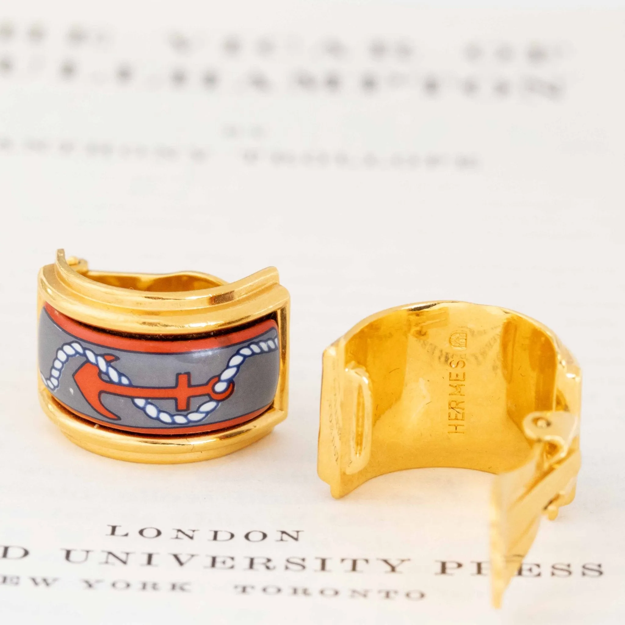 Vintage Nautical Cloisonne Earrings by Hermes