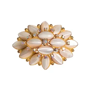 Vintage Pearl Rhinestones and Aurora Borealis Crystal Tiered Brooch