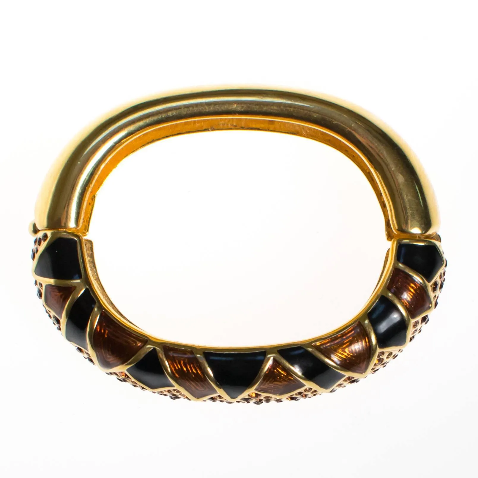 Vintage Swarovski Bangle Bracelet Gold, Black Smokey Topaz, and Amber Rhinestones