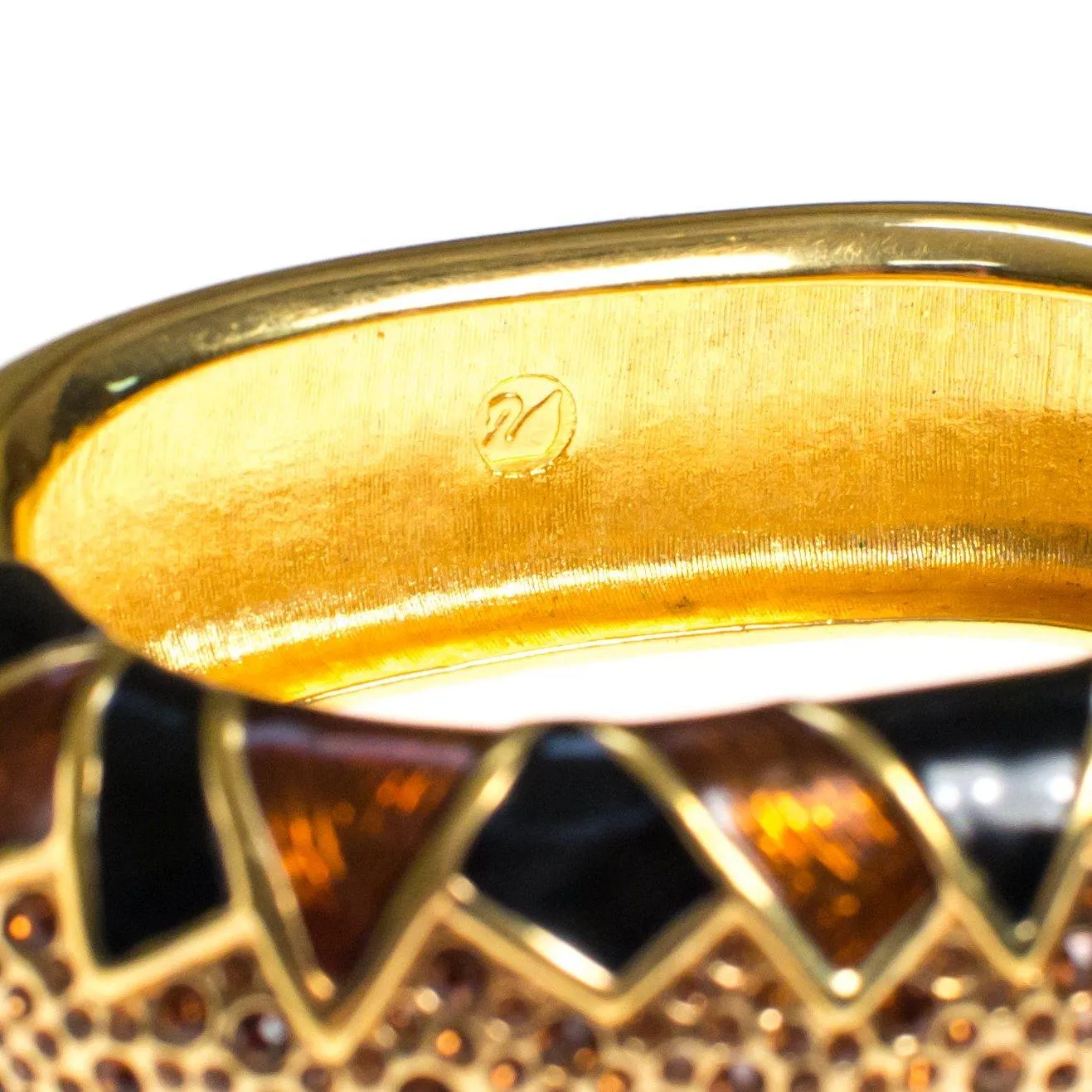 Vintage Swarovski Bangle Bracelet Gold, Black Smokey Topaz, and Amber Rhinestones