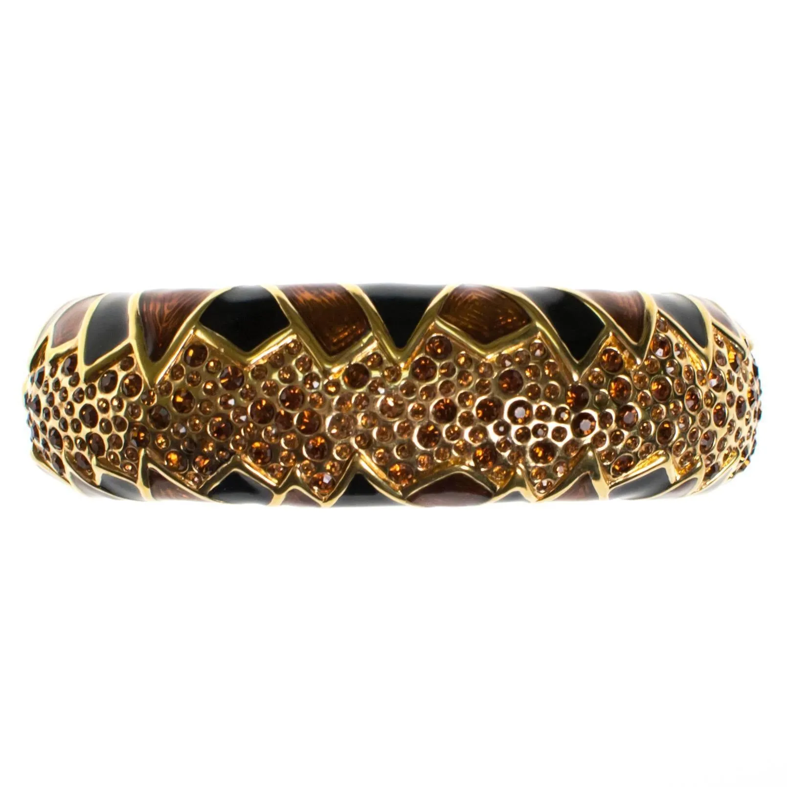 Vintage Swarovski Bangle Bracelet Gold, Black Smokey Topaz, and Amber Rhinestones