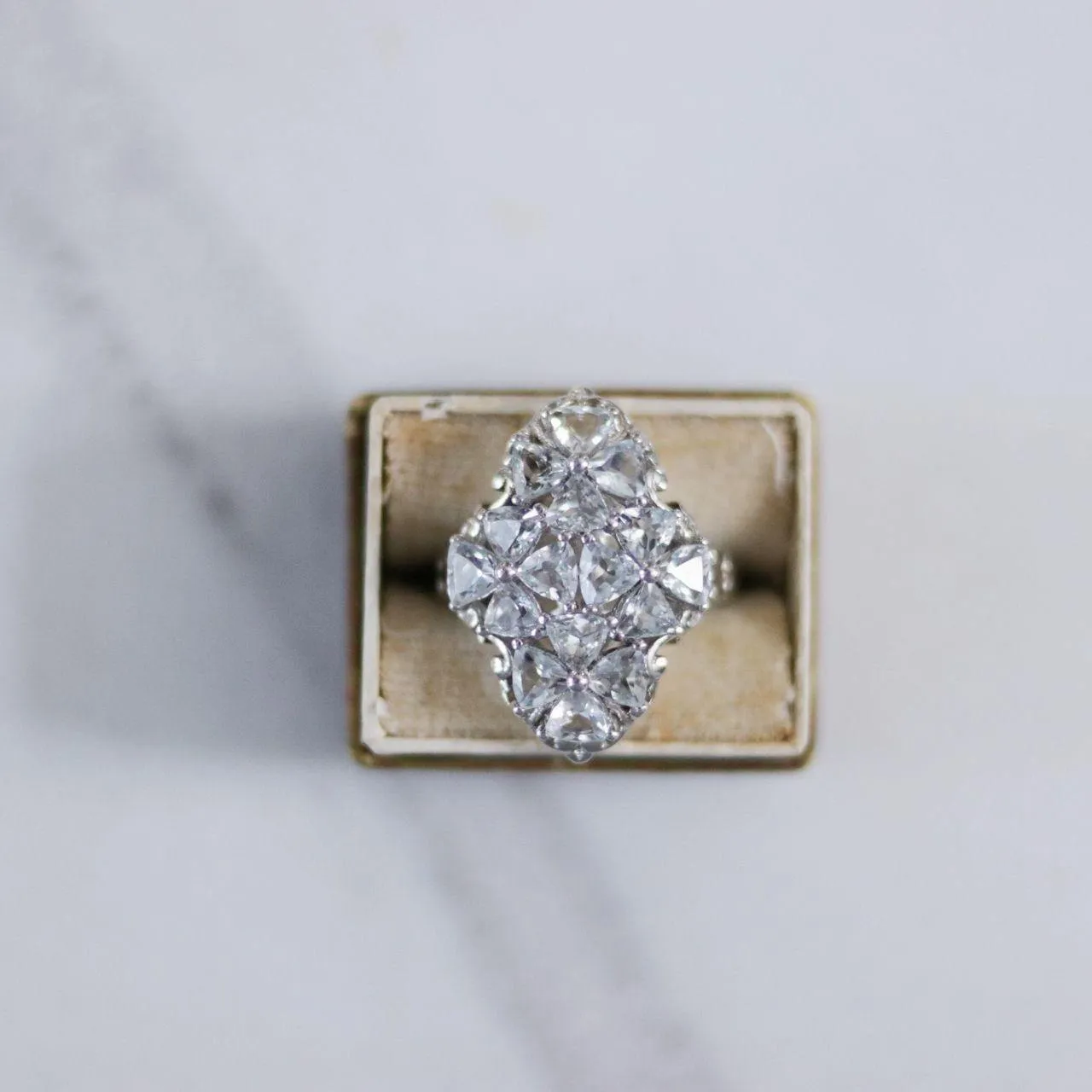 Vintage White Tourmaline Trillion Cut Statement Ring