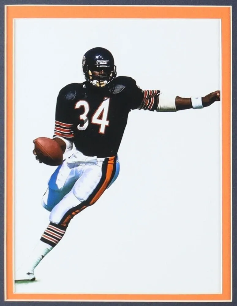 Walter Payton Signed 33x37 Custom Framed Cut Display w/ Jersey & Bears Pins PSA