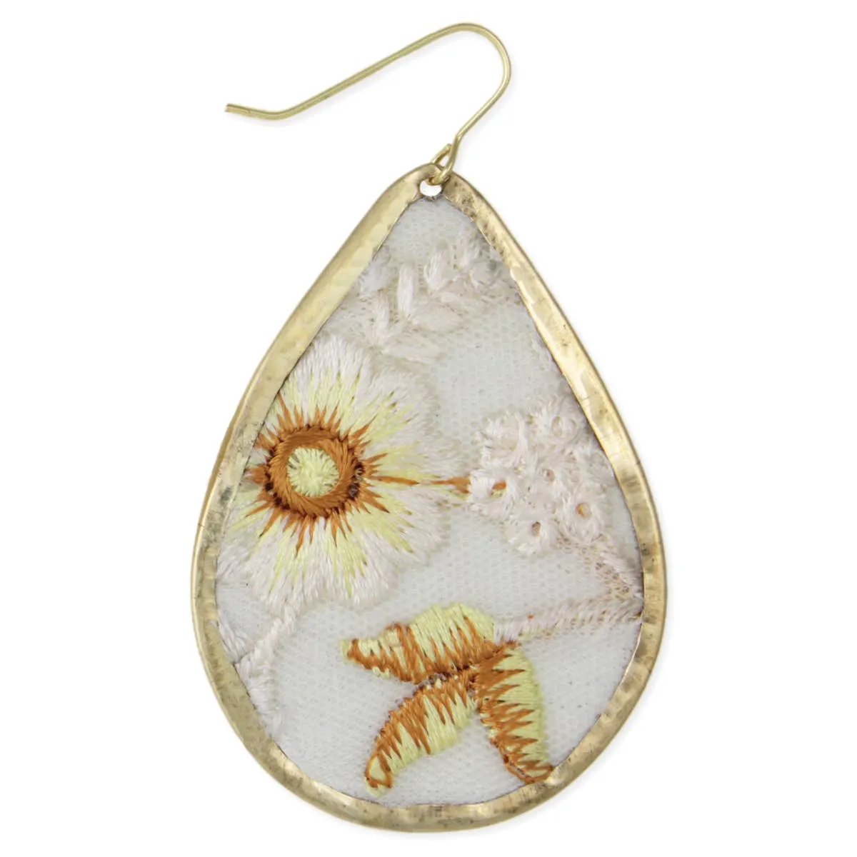 ZAD - Ivory White Floral Embroidred Earrings